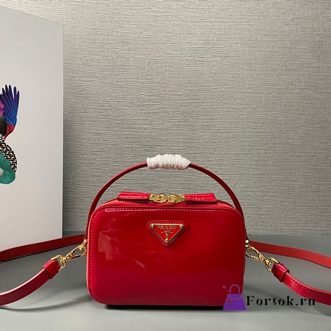Fortok Prada Red Patent Leather Top-Handle Bag 1BH206 17.5x10.5x4.5cm - 1