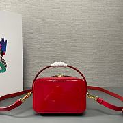 Fortok Prada Red Patent Leather Top-Handle Bag 1BH206 17.5x10.5x4.5cm - 6