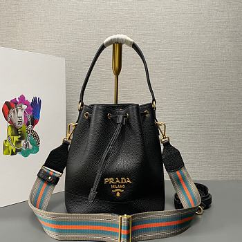 Fortok Prada Black Leather Bucket Bag 1BE018 21×25×15cm