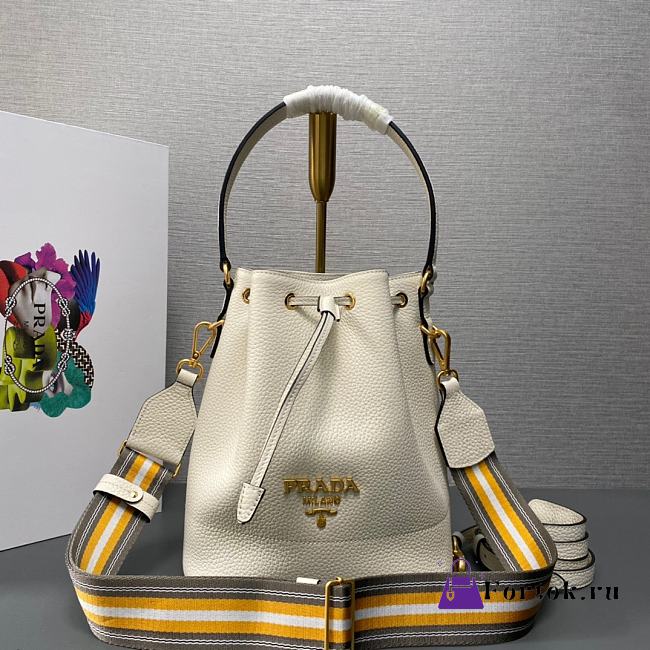 Fortok Prada White Leather Bucket Bag 1BE018 21×25×15cm - 1