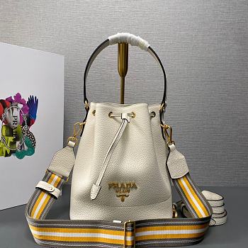 Fortok Prada White Leather Bucket Bag 1BE018 21×25×15cm