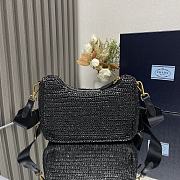 Fortok Prada Black Raffia and Leather Re-Edition 2005 Shoulder Bag 1BH204 23x16x7cm - 3