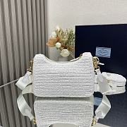 Fortok Prada White Raffia and Leather Re-Edition 2005 Shoulder Bag 1BH204 23x16x7cm - 3