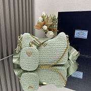 Fortok Prada Green Mint Raffia and Leather Re-Edition 2005 Shoulder Bag 1BH204 23x16x7cm - 1