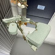 Fortok Prada Green Mint Raffia and Leather Re-Edition 2005 Shoulder Bag 1BH204 23x16x7cm - 5