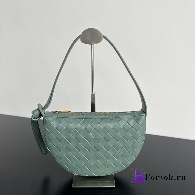 Fortok Bottega Veneta Sunrise Green Leather Shoulder Bag 23x15x4cm - 1