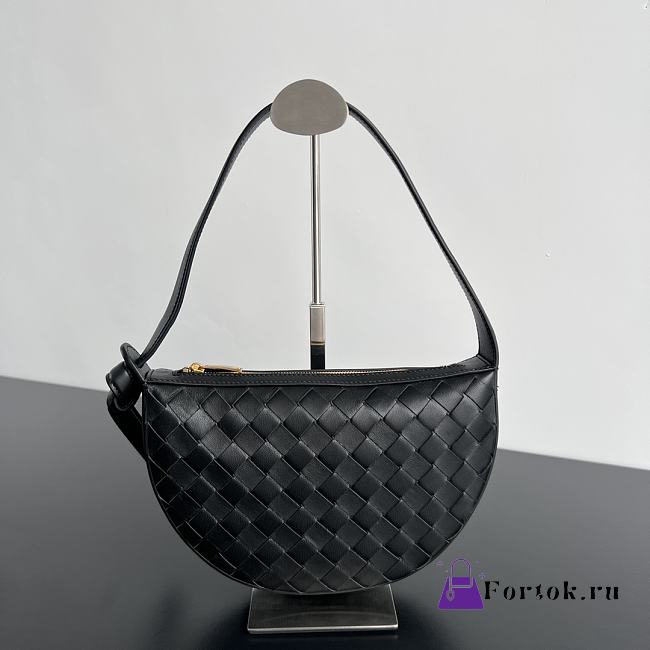 Fortok Bottega Veneta Sunrise Black Leather Shoulder Bag 23x15x4cm - 1