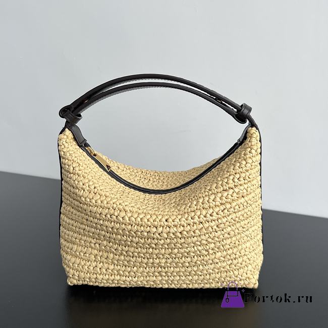 Fortok Bottega Veneta Mini Wallace Raffia Crochet Shoulder Bag with Intrecciato Leather Handle Natural/fondant - 1