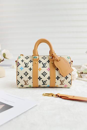 Fortok Louis Vuitton Keepall Bandoulière 25 Bag White Monogram Craggy Coated Canvas M24848