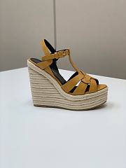 Fortok Saint Laurent Yellow Calfskin T-Strap Espadrille Platform Sandals - 5