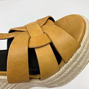 Fortok Saint Laurent Yellow Calfskin T-Strap Espadrille Platform Sandals - 4