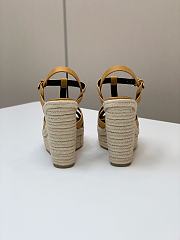 Fortok Saint Laurent Yellow Calfskin T-Strap Espadrille Platform Sandals - 3