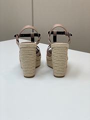 Fortok Saint Laurent Beige Calfskin T-Strap Espadrille Platform Sandals - 3