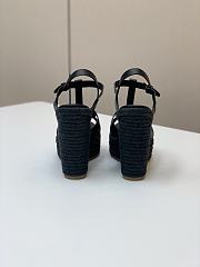 Fortok Saint Laurent Black Calfskin T-Strap Espadrille Platform Sandals - 5