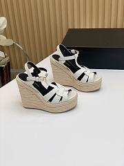 Fortok Saint Laurent White Calfskin T-Strap Espadrille Platform Sandals - 1