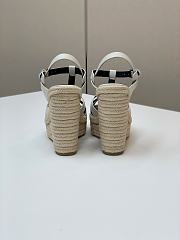 Fortok Saint Laurent White Calfskin T-Strap Espadrille Platform Sandals - 6