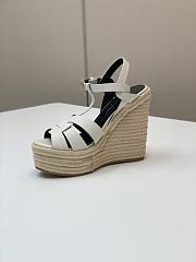 Fortok Saint Laurent White Calfskin T-Strap Espadrille Platform Sandals - 4