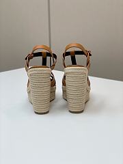 Fortok Saint Laurent Brown Calfskin T-Strap Espadrille Platform Sandals - 5