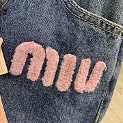 Fortok MiuMiu Pink Embroidered Letter Denim Trousers - 3