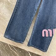 Fortok MiuMiu Pink Embroidered Letter Denim Trousers - 4