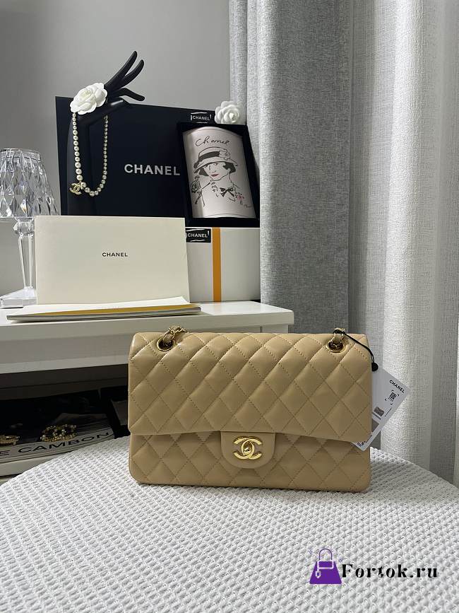 Fortok Chanel Classic Flap Bag in Beige 25.5cm - 1