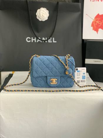 Fortok Chanel Flap Bag Pearl Crush Denim 18x13x7cm