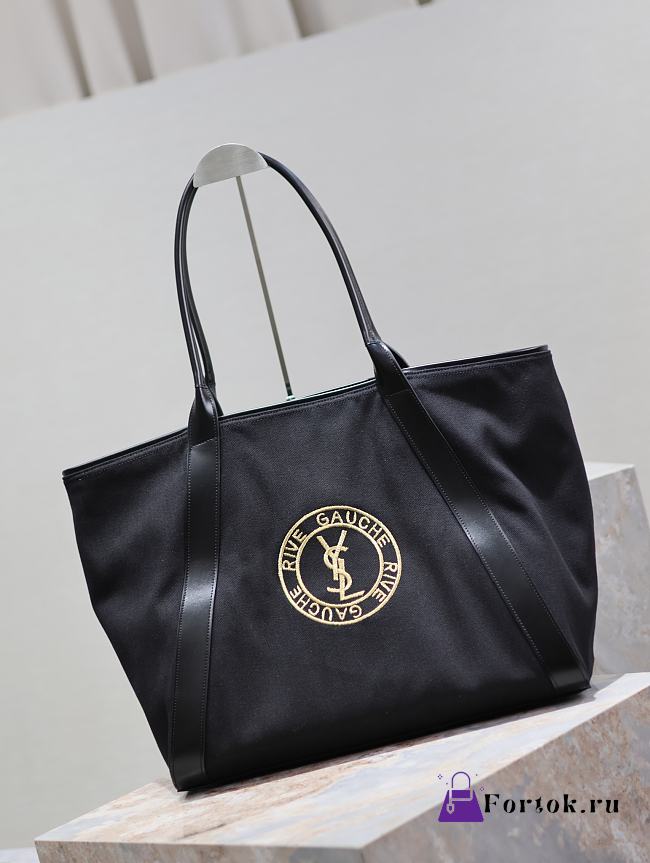 Fortok Saint Laurent Rive Gauche Tote Bag in Black Cotton Canvas 780096 40×30×20cm  - 1