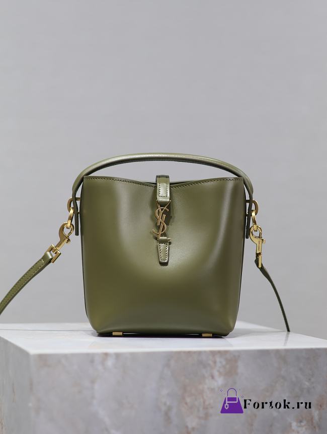 Fortok Saint Laurent Le37 Bucket Bag Green Shiny Leather 765870 15x13x6cm - 1