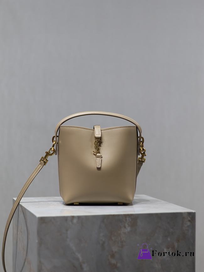 Fortok Saint Laurent Le37 Bucket Bag Beige Shiny Leather 765870 15x13x6cm - 1