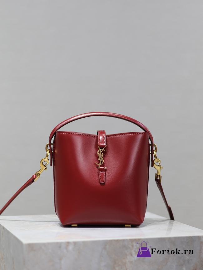 Fortok Saint Laurent Le37 Bucket Bag Burgundy Shiny Leather 765870 15x13x6cm - 1