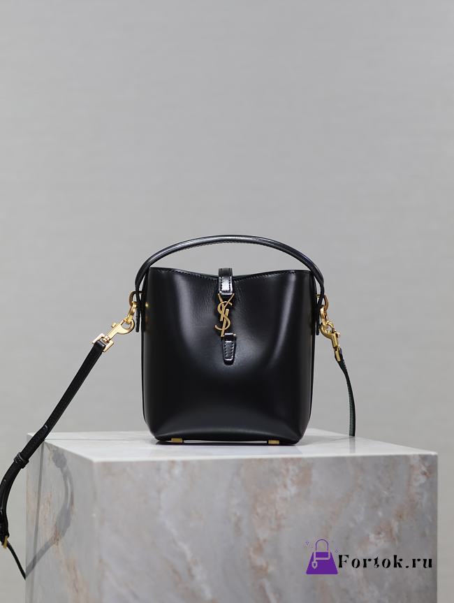 Fortok Saint Laurent Le37 Bucket Bag Black Shiny Leather 765870 15x13x6cm - 1