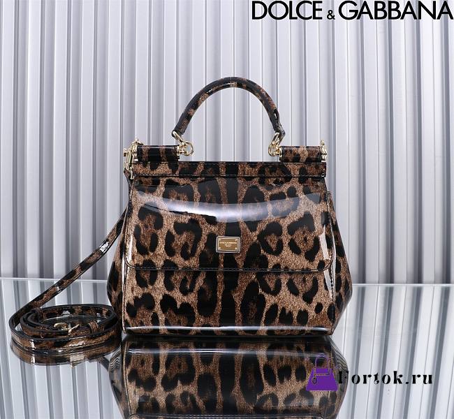 Fortok Dolce&Gabbana Leopard Print Patent Leather Sicily Bag 20x16x8cm - 1