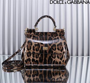 Fortok Dolce&Gabbana Leopard Print Patent Leather Sicily Bag 20x16x8cm