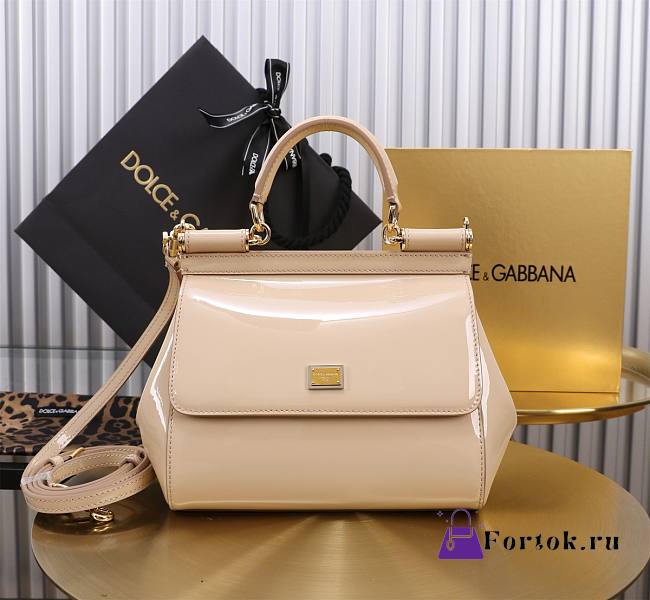 Fortok Dolce&Gabbana Beige Patent Leather Sicily Bag 20x16x8cm - 1