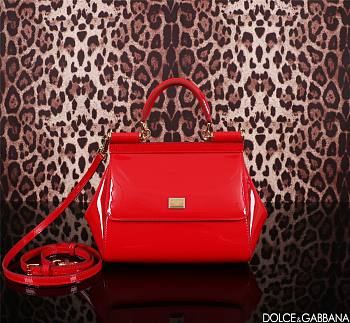 Fortok Dolce&Gabbana Red Patent Leather Sicily Bag 20x16x8cm