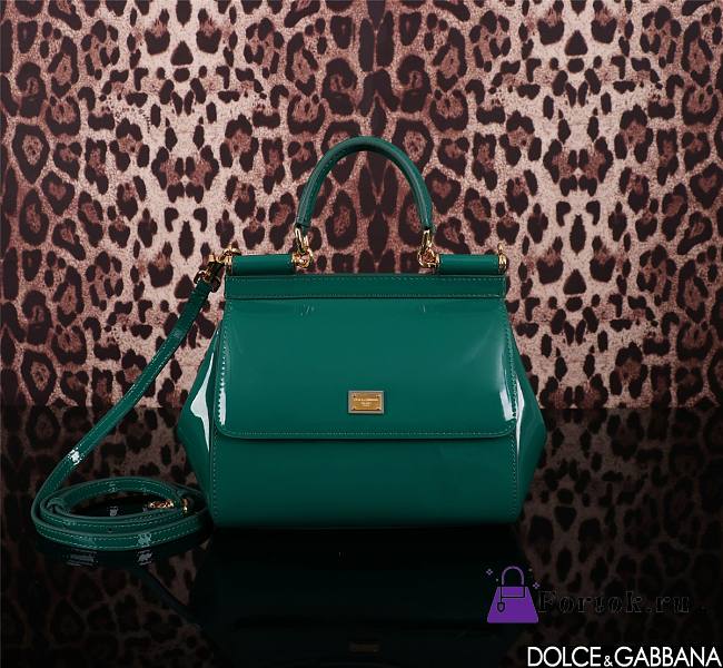 Fortok Dolce&Gabbana Green Patent Leather Sicily Bag 20x16x8cm - 1
