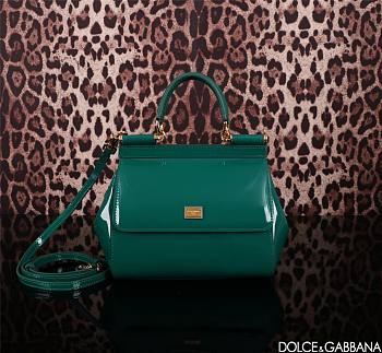 Fortok Dolce&Gabbana Green Patent Leather Sicily Bag 20x16x8cm