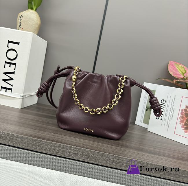 Fortok Loewe Flamenco Purse Mini Bag Burgundy 23x17x5.5cm - 1