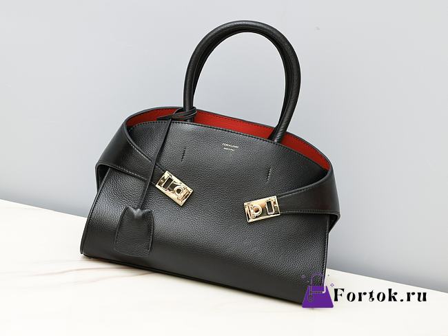 Fortok Ferragamo Hug Black/Red Leather Handbag 31.5×19×22cm - 1