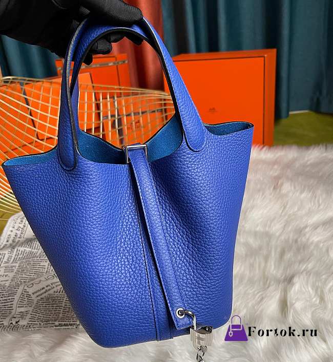 Fortok Hermes Picotin Lock Touch Bag Blue 18cm - 1