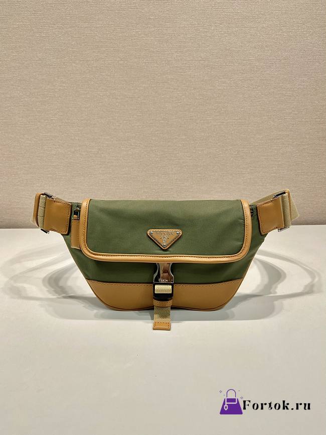 Fortok Prada Re-Nylon And Leather Shoulder Bag Military/Caramel 2VH176 15x18x5cm - 1