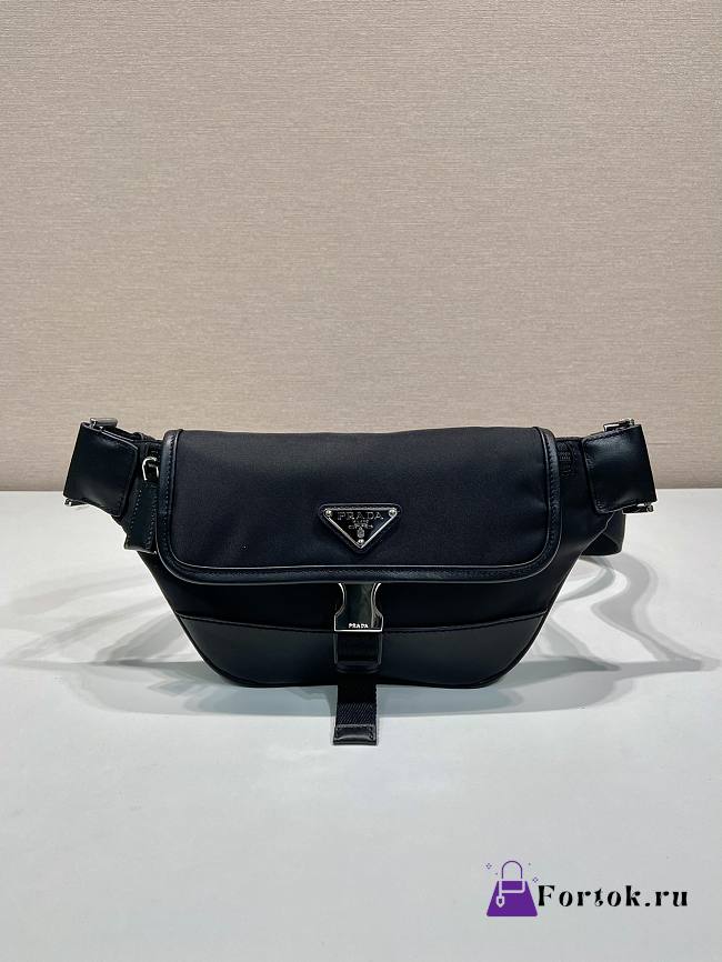 Fortok Prada Re-Nylon And Leather Shoulder Bag Black 2VH176 15x18x5cm - 1