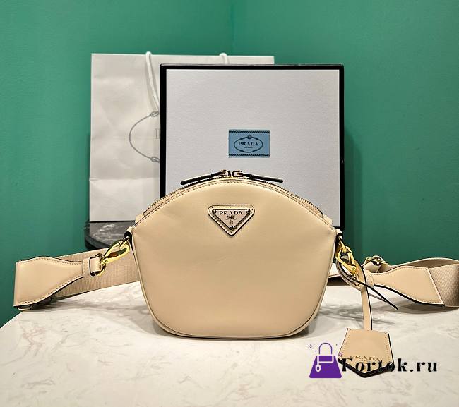 Fortok Prada Mini Leather Shoulder Bag in Beige 1BH212 18x15x8cm - 1