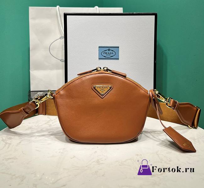 Fortok Prada Mini Leather Shoulder Bag in Brown 1BH212 18x15x8cm - 1