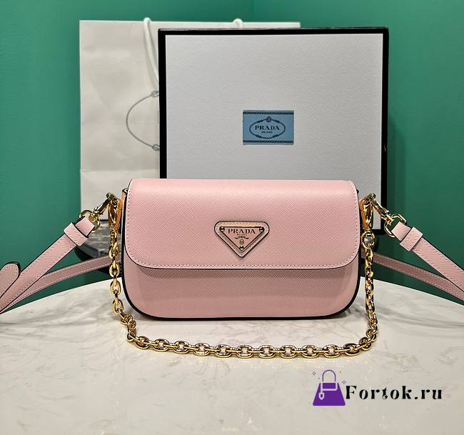 Fortok Prada Saffiano Leather Mini Bag Pink 1BD356 20.5x10.5x4cm  - 1