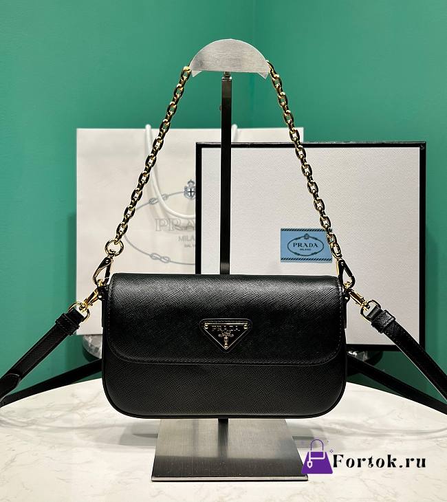 Fortok Prada Saffiano Leather Mini Bag Black 1BD356 20.5x10.5x4cm  - 1