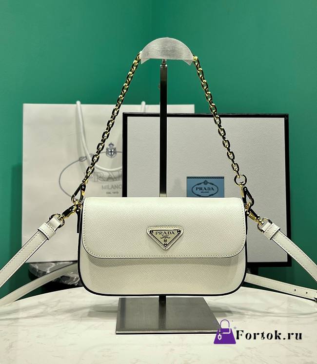 Fortok Prada Saffiano Leather Mini Bag White 1BD356 20.5x10.5x4cm  - 1