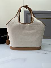 Fortok Prada Natural Large Linen Blend And Leather Tote Bag 1BG472 37.5x30x13cm - 4