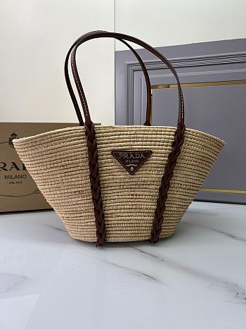 Fortok Prada Beige Raffia And Leather Tote Bag 1BG312 25x25x10cm