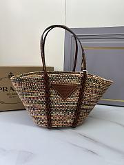 Fortok Prada Raffia Woven Braided Basket Tote Multicolor Cognac 1BG312 25x25x16cm - 1